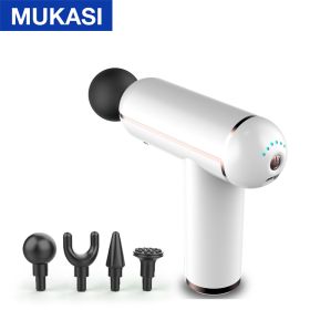 MUKASI LCD Display Massage Gun Portable Percussion Pistol Massager For Body Neck Deep Tissue Muscle Relaxation Gout Pain Relief - White Button