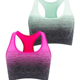 1pc/2pcs/3pcsMedium Support Two Tone Racer Back Sports Bra, Fitness Workout Running Yoga Bra - Green+Rose Red - M(6)