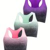 1pc/2pcs/3pcsMedium Support Two Tone Racer Back Sports Bra, Fitness Workout Running Yoga Bra - Purple+pink+green - XL(12)