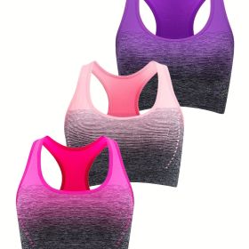 1pc/2pcs/3pcsMedium Support Two Tone Racer Back Sports Bra, Fitness Workout Running Yoga Bra - Rose Red + Pink + Purple - S(4)