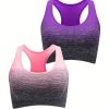 1pc/2pcs/3pcsMedium Support Two Tone Racer Back Sports Bra, Fitness Workout Running Yoga Bra - Purple+Pink - L(8/10)