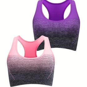 1pc/2pcs/3pcsMedium Support Two Tone Racer Back Sports Bra, Fitness Workout Running Yoga Bra - Purple+Pink - XL(12)