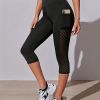 High Waist Yoga Capri Pants, Tummy Control Sports Legging Capri For Women With Out Pockets And Mesh Design - Black - S(4)