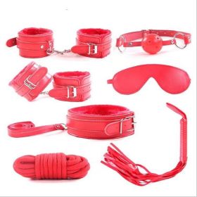 SM Bondage Restraint Set Sex Handcuffs Whip Anal Beads Butt Plug Anal Plug Bullet Vibrator Sex Toys for Woman Adult S&M Fetish - PU-red-7pcs