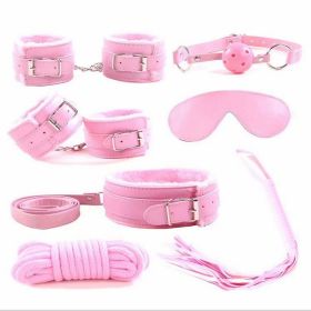 SM Bondage Restraint Set Sex Handcuffs Whip Anal Beads Butt Plug Anal Plug Bullet Vibrator Sex Toys for Woman Adult S&M Fetish - PU-Pink-7pcs