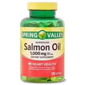 Spring Valley Norwegian Salmon Heart Health Dietary Supplement Softgels, 1,000 mg, 120 Count - Spring Valley