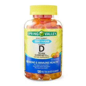 Spring Valley Zero Sugar Vitamin D Bone & Immune Health Dietary Supplement Gummies, 50 Mcg (2,000 IU), 120 Count - Spring Valley