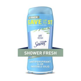 Secret Invisible Solid Antiperspirant and Deodorant, Shower Fresh, Twin Pack, 2.6 oz - Secret