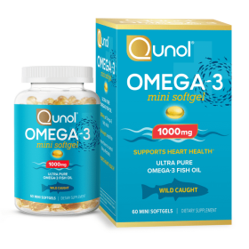 Qunol Mini Omega-3 Fish Oil (60 count) Heart Health Support With 1000mg Wild Caught Omega-3 Fatty Acids (Including EPA & DHA) - Qunol