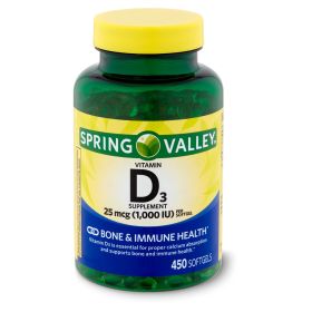 Spring Valley Vitamin D3 Softgels;  25mcg;  1; 000 IU;  450 Count - Spring Valley