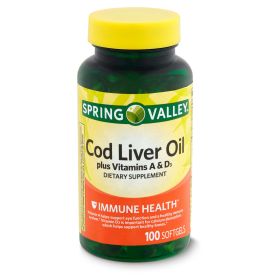 Spring Valley Cod Liver Oil Plus Vitamins A & D3 Dietary Supplement;  100 Count - Spring Valley