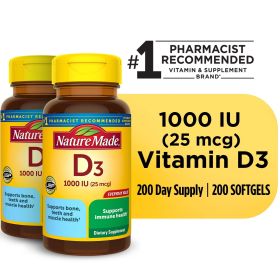 Nature Made Vitamin D3 1000 IU (25 mcg) Softgels;  200 Count;  Twin Pack - Nature Made