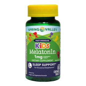 Spring Valley Kids Melatonin Chewable Tablets;  Grape Flavor;  1 mg;  60 Count - Spring Valley