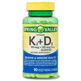 Spring Valley Vitamin K2 (90mcg) + D3 (125mcg) 90 Count Vegetarian Capsule - Spring Valley