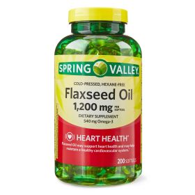 Spring Valley Flaxseed Oil Softgels Dietary Supplement; 1200 mg;  200 Count - Spring Valley