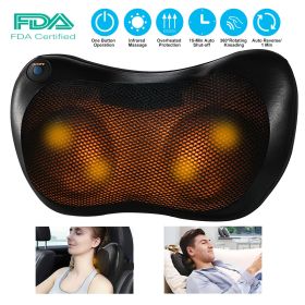 Back Neck Massage Pillow Kneading Massager In-Car Thermotherapy Massage Pillow w/ Car Charger US Plug - Black