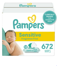 Pampers Baby Wipes Sensitive Perfume Free 12X Pop-Top Packs 672 Count - Pampers