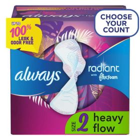 Always Radiant Feminine Pads for Women Heavy with Wings Scented;  26 Ct  Size 2 - Always