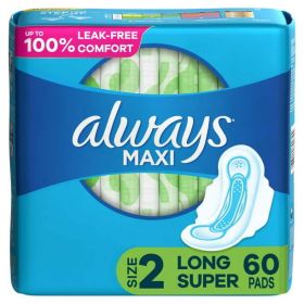 Always Maxi Daytime Pads with Wings Long Unscented;  60 Ct Size 2 - Always