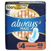 Always Maxi Overnight Pads with Wings;  Size 4 Unscented 48 Ct - Always