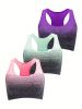 1pc/2pcs/3pcsMedium Support Two Tone Racer Back Sports Bra, Fitness Workout Running Yoga Bra - Green+Rose Red - S(4)