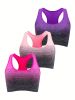 1pc/2pcs/3pcsMedium Support Two Tone Racer Back Sports Bra, Fitness Workout Running Yoga Bra - Rose Red + Pink + Purple - M(6)