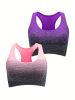 1pc/2pcs/3pcsMedium Support Two Tone Racer Back Sports Bra, Fitness Workout Running Yoga Bra - Rose Red + Pink + Purple - S(4)