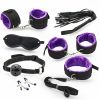 SM Bondage Restraint Set Sex Handcuffs Whip Anal Beads Butt Plug Anal Plug Bullet Vibrator Sex Toys for Woman Adult S&M Fetish - PU-black-7pcs