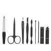 9pcs/set Portable Nail Clipper Cutter File Cuticle Pusher Tools Set For Manicure Pedicure - Black