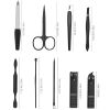 9pcs/set Portable Nail Clipper Cutter File Cuticle Pusher Tools Set For Manicure Pedicure - Black